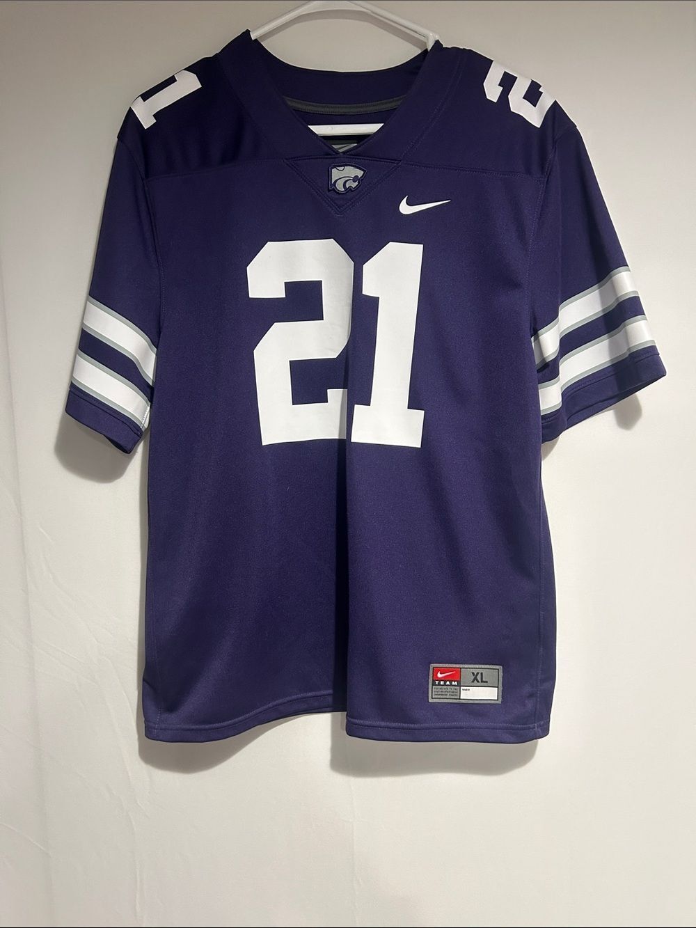 Nike Kids Kansas State Purple Football Jersey with White #21